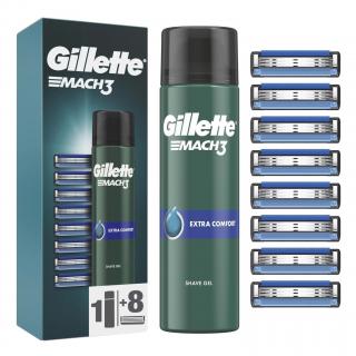 Gillette Mach3 náhradní hlavice 8 ks + Mach3 Comfort Gel na holení 200 ml ZDARMA
