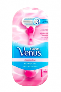 Gillette Venus Close &amp; Clean strojek + 2 holicí hlavice Pink