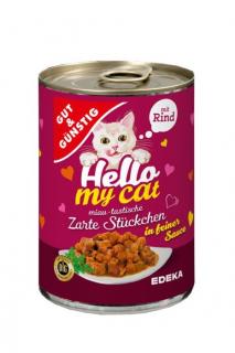 Gut &amp; Günstig Hello My Cat konzerva 415 g Hovězí maso v omáčce (Dovoz: Německo)