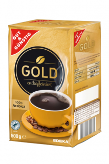 Gut &amp; Günstig káva Gold bez kofeinu pražená, mletá 500 g (Dovoz: Německo)