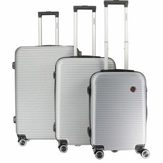 Odolný skořepinový cestovní kufr GEOGRAPHICAL NORWAY SOLOMUNEO Barva kufru: Stříbrná, Velikost kufru: SET kufrů (34l ,59l, 91l)