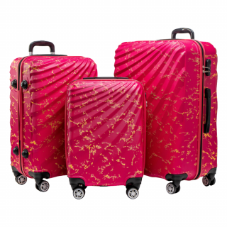 Odolný skořepinový cestovní kufr ROWEX Pulse žíhaný Barva: Růžová žíhaná, Velikost: SET 3ks (40l, 66l, 109l)
