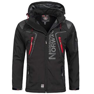 Pánská softshellová bunda GEOGRAPHICAL NORWAY s odepínatelnou kapucí Barva: Černočervená, Velikost: S