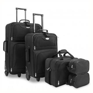Sada cestovních textilních kufrů na kolečkách 2+3 ZDARMA (60l, 34l, 16l, 3l, 3l)