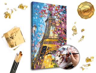 Malování podle čísel PREMIUM GOLD – Eiffel Tower (Sada na malování podle čísel ARTMIE se zlatými plátky)