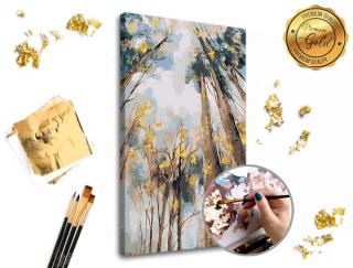 Malování podle čísel PREMIUM GOLD – Mezi stromy (Sada na malování podle čísel ARTMIE se zlatými plátky)