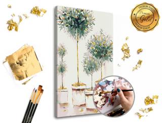 Malování podle čísel PREMIUM GOLD – Stromový sad (Sada na malování podle čísel ARTMIE se zlatými plátky)