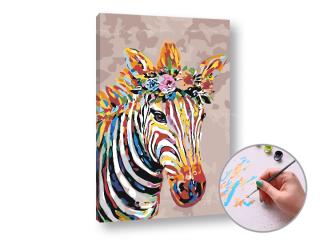 Malování podle čísel ZEBRA S KVĚTY - střední náročnost (Sada na malování podle čísel ARTMIE)