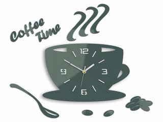 Moderní nástěnné hodiny COFFE TIME 3D GRAY  (nalepovací hodiny na stěnu)