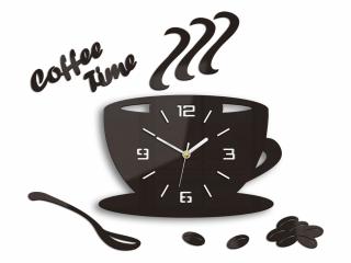 Moderní nástěnné hodiny COFFE TIME 3D WENGE  (nalepovací hodiny na stěnu)
