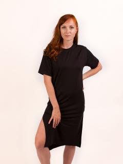 Úpletové dlouhé šaty s rozparkem · Černá Velikost: L