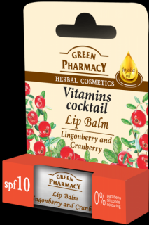 Green Pharmacy Lip Care vitamínový brusinkový  balzám na rty SPF 10 3,6 g