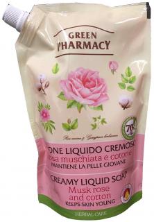 Green Pharmacy Tekuté krémové mýdlo Pižmová růže a bavlna 460 ml