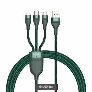 Baseus CA1T3-06 USB kabel 3v1 - USB-C / Micro USB / Lightning / 1,2m / 5A / 40W green