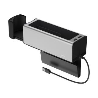 BASEUS CRCWH-A0S organizér do auta / držák na hrnek / 2x USB HUB stříbrný