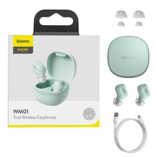 Baseus Encok WM01 TWS earphone bezdrátová sluchátka bluetooth BT 5.0 zelené