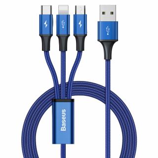Baseus Rapid USB kabel 3v1 Apple Lightning / Micro USB / USB-C 1,2m / 3A modrý