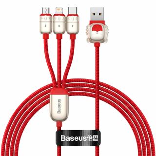 Baseus Tiger USB kabel 3v1 Apple Lightning / Micro USB / USB-C 1,2m / 3,5A červený