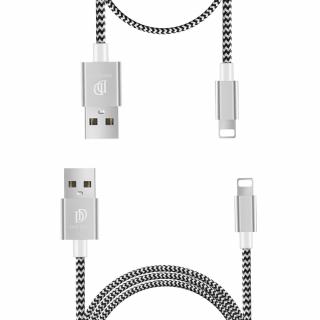 Dux Ducis K-TWO series 2x USB kabel - Apple Lightning 1m / 2A + 0,2m / 3A stříbrný