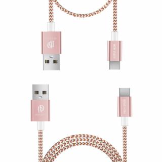 Dux Ducis K-TWO series 2x USB kabel - USB-C 1m / 2A + 0,2m / 3A růžovozlatý