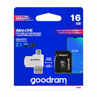 Goodram Micro SDHC 16GB Class 10 + SD adaptér + čtečka, UHS-I , 100MB/s (M1A4-0160R12)