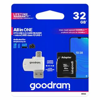 Goodram Micro SDHC 32GB Class 10 + SD adaptér + čtečka OTG, UHS-I , 100MB/s (M1A4-0320R12)