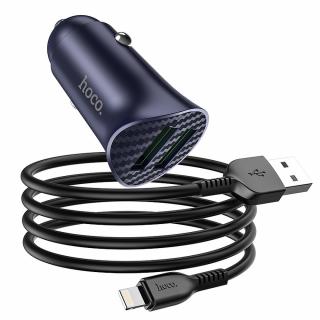 HOCO Z39 nabíječka do auta 2x USB / QC 3.0 / 18W + kabel Apple Lightning - modrá