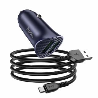 HOCO Z39 nabíječka do auta 2x USB / QC 3.0 / 18W + kabel Micro USB - modrá