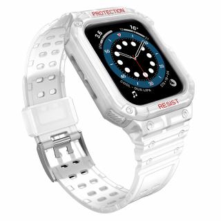Protect řemínek + kryt k Apple Watch SE / 2 / 3 / 4 / 5 / 6 / 7 - 38/40/41mm white/ silver