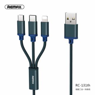 REMAX RC-131th datový kabel 3v1 Micro USB / USB-C / Lightning 2,8A / 1,15m - modrý