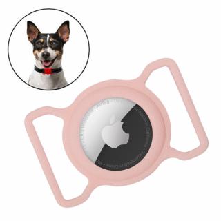 Silikonový držák na zvířecí obojek pro psa / kočku pro Apple AirTag růžový