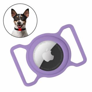 Silikonový držák na zvířecí obojek pro psa / kočku pro Apple AirTag tmavě fialový