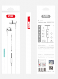 XO EP21 handsfree sluchátka s kabelem a ovladačem 3,5mm jack - bílé