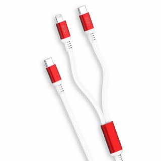 XO NB136 USB kabel 2v1 USB-C PD - iPhone lightning + USB -C 1m / 2,4A červený