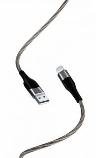 XO NB158 svítící USB kabel - iPhone lightning 1m / 2,4A šedý