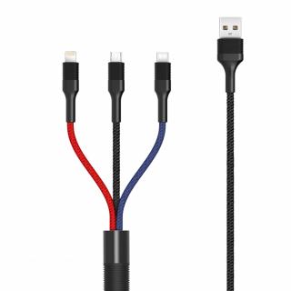 XO NB54 USB kabel 3v1 Apple Lightning / Micro USB / USB-C 1,2m 3A