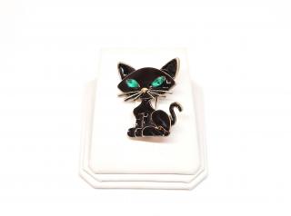 Brož Kočička černá se smaragdovýma očima