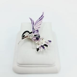Brož Kolibřík fialový swarovski crystal