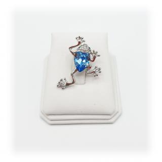 Brož Malá žába s kameny Swarovski® Aquamarine