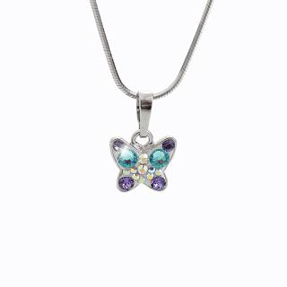 Dětský stříbrný náhrdelník Motýlek Swarovski purple