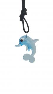 Kožený náhrdelník se skleněnou figurkou Delfín