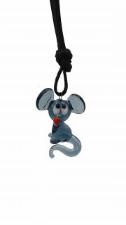Kožený náhrdelník se skleněnou figurkou Myška