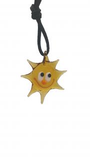Kožený náhrdelník se skleněnou figurkou Sluníčko