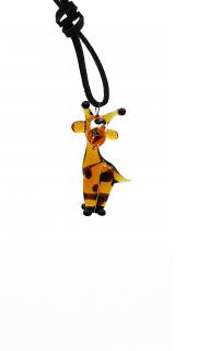 Kožený náhrdelník se skleněnou figurkou Žirafa