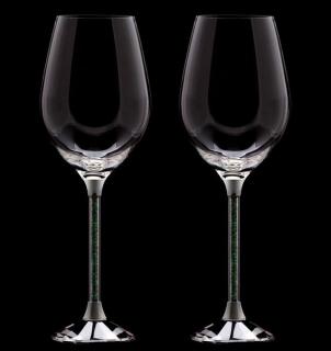 Křišťálové sklenice víno 2ks zelené krystalky  SW01GR