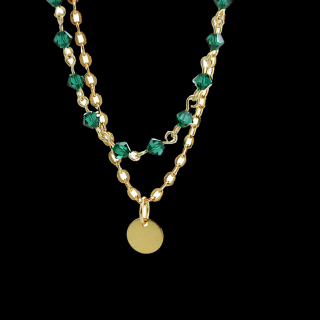 Náhrdelník dvojitý s jednoduchým medailonkem Swarovski® Gold Emerald