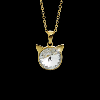 Náhrdelník Hlava kočky Swarovski® Gold Crystal 12 mm