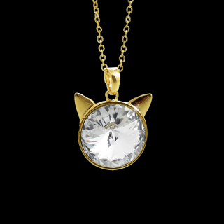 Náhrdelník Hlava kočky Swarovski® Gold Crystal 16 mm
