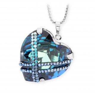 Náhrdelník Křišťálové srdce s kamínky Swarovski® Bermuda Blue