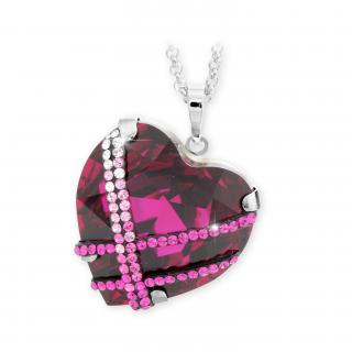 Náhrdelník Křišťálové srdce s kamínky Swarovski® Fuchsia